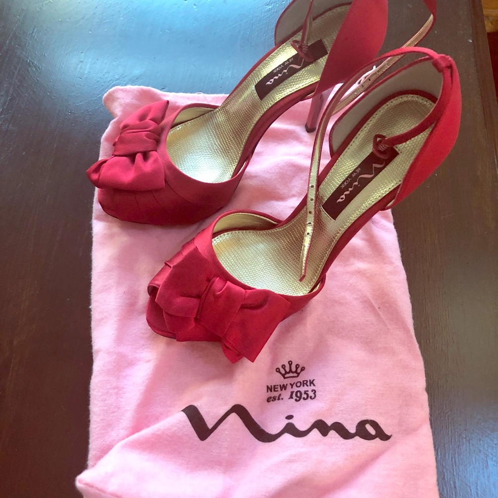 Nina Red Satin/leather heel shoe